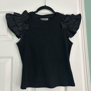Anthropologie Black Ruffle Sleeve Blouse